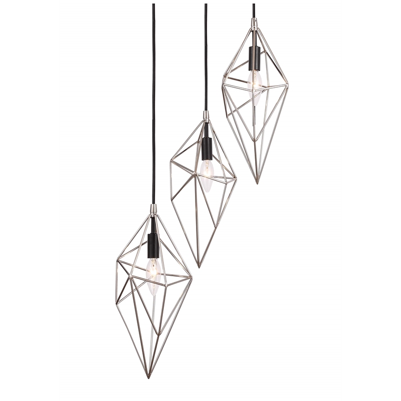 Woodbridge Lighting Lanning 3-Light Metal Cluster Pendant in Nickel/Black