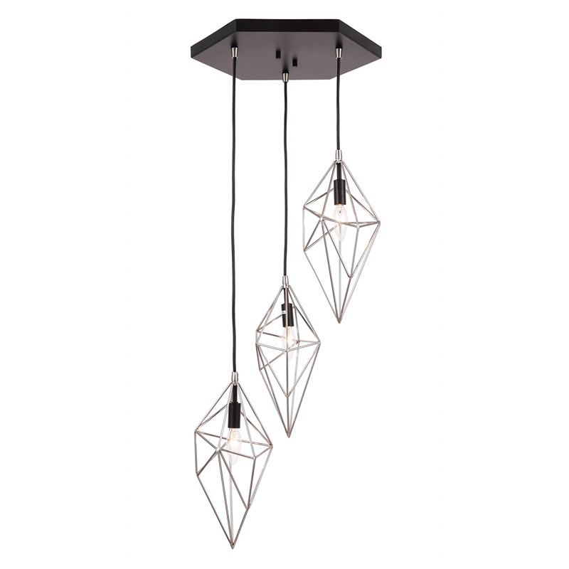 Woodbridge Lighting Lanning 3-Light Metal Cluster Pendant in Nickel/Black