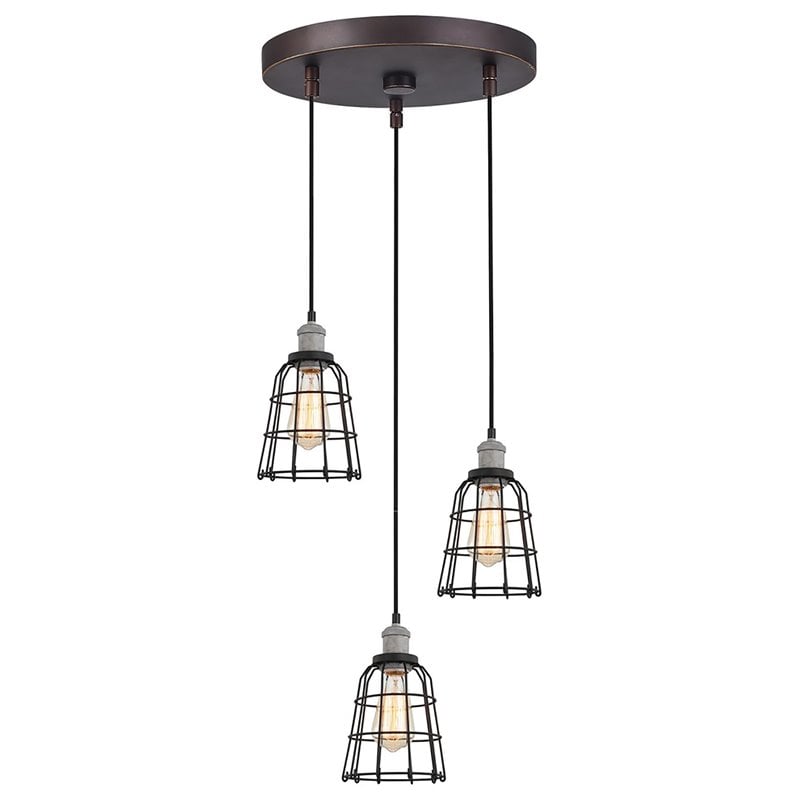Woodbridge Lighting Fulton ST64 3-Light Metal Cluster Pendant in Gray/Bronze