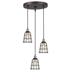 Woodbridge Lighting Fulton ST64 3-Light Metal Cluster Pendant in Gray/Bronze