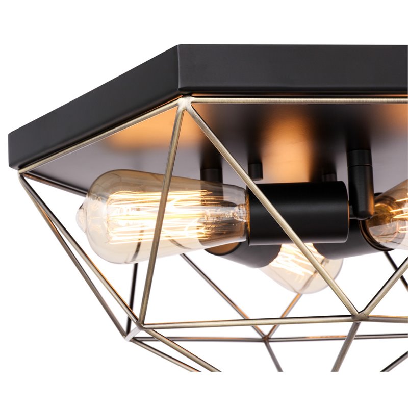Woodbridge Lighting Lanning 3-Light Metal Flush-Mount in Antique Brass/Black