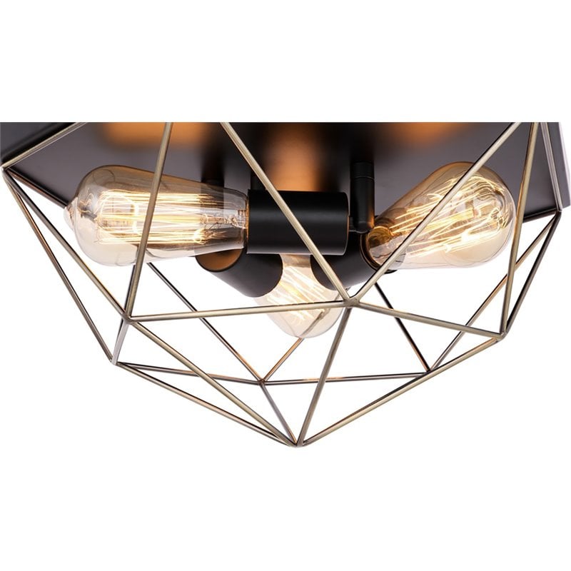 Woodbridge Lighting Lanning 3-Light Metal Flush-Mount in Antique Brass/Black