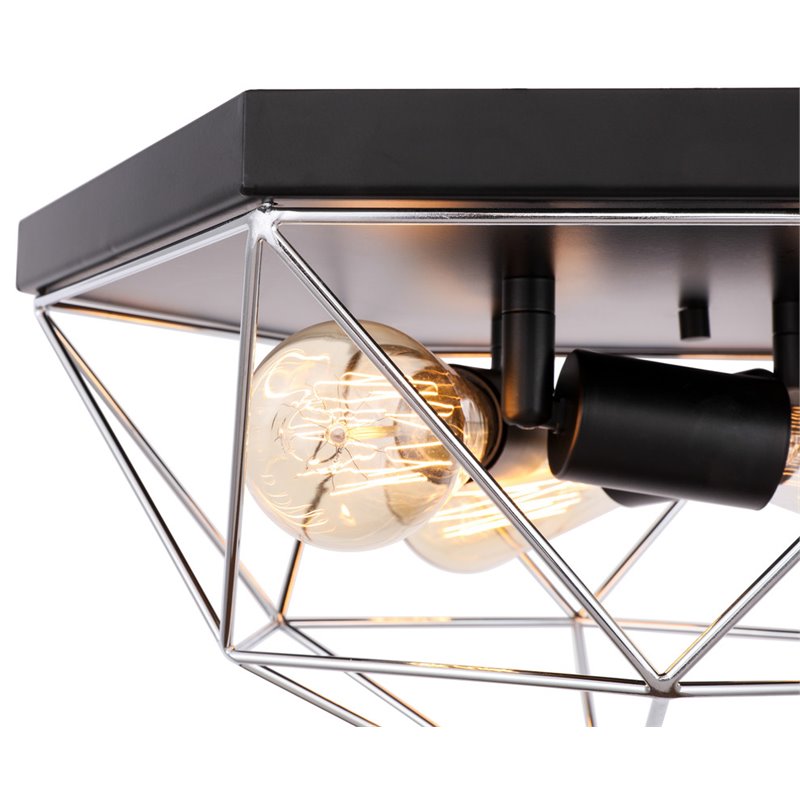 Woodbridge Lighting Lanning 3-Light Metal Flush-Mount in Chrome/Black