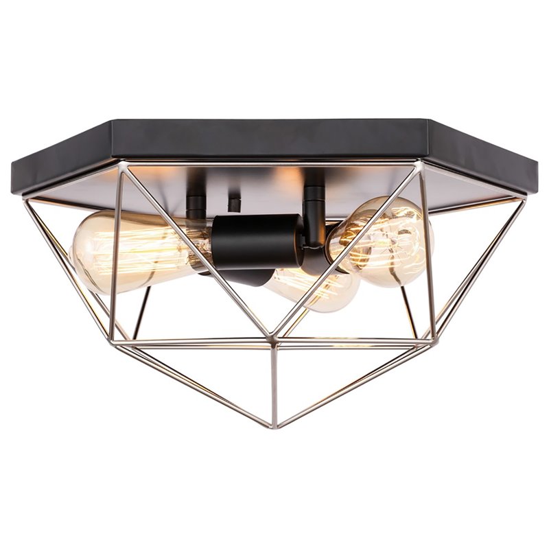 Woodbridge Lighting Lanning 3-Light Metal Flush-Mount in Nickel/Black