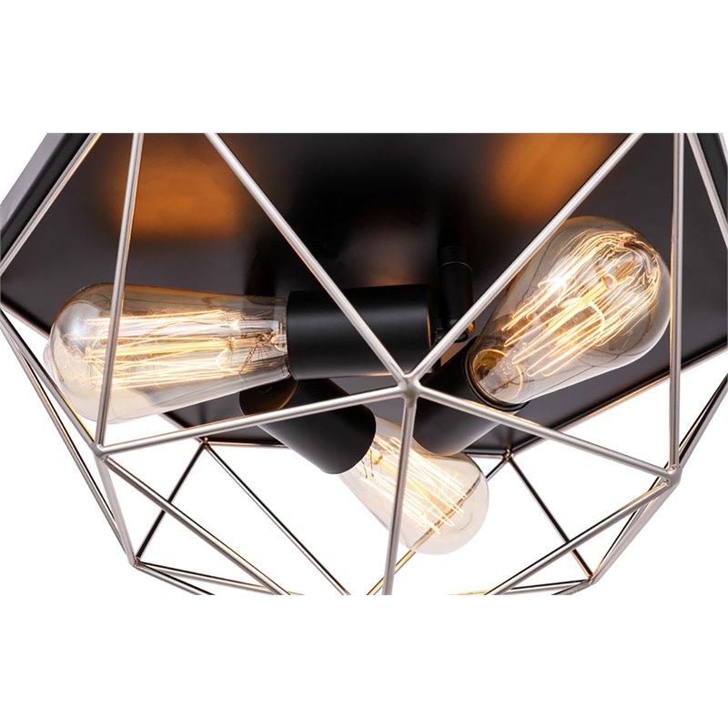 Woodbridge Lighting Lanning 3-Light Metal Flush-Mount in Nickel/Black
