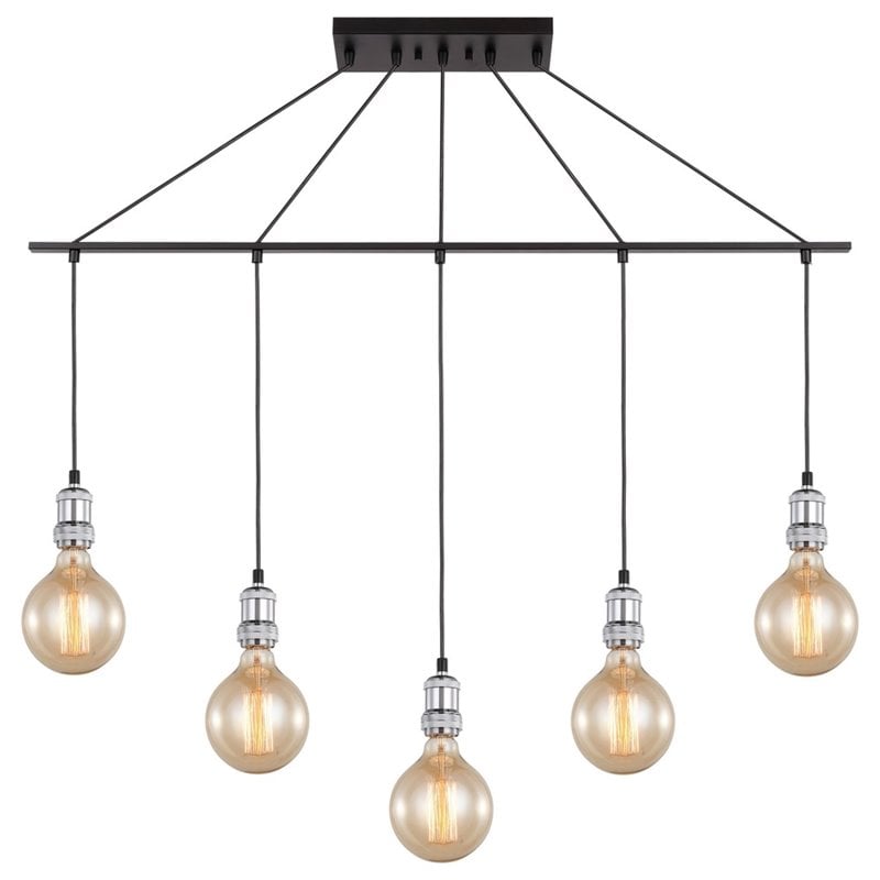 Woodbridge Lighting Fulton G125 5-Light Metal Linear Pendant in Chrome/Bronze