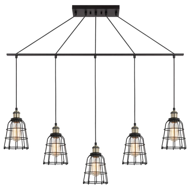 Woodbridge Lighting Fulton ST64 5-Light Metal Linear Pendant in Bronze/Brass