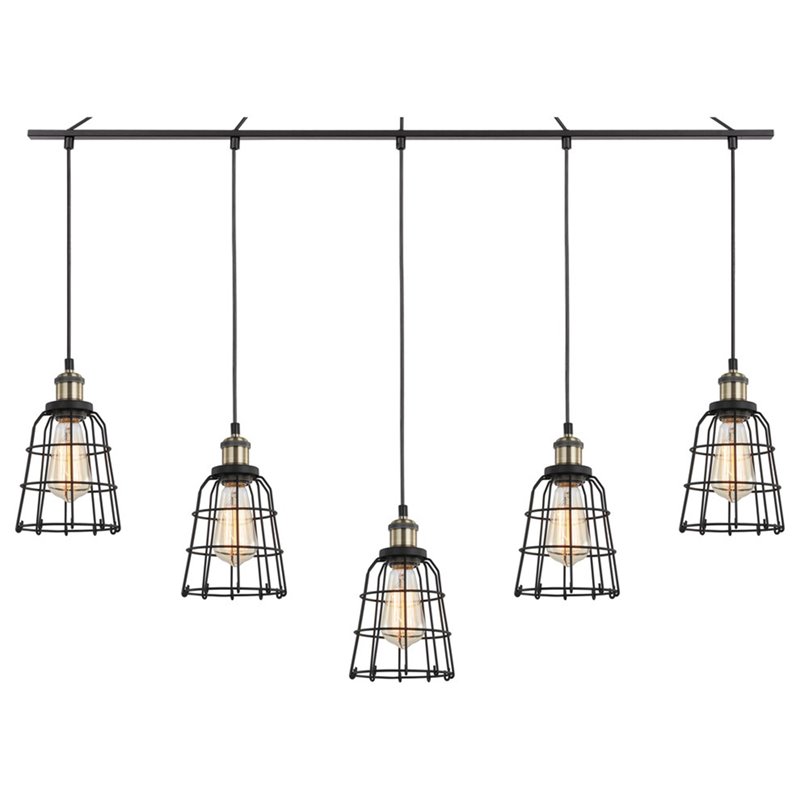 Woodbridge Lighting Fulton ST64 5-Light Metal Linear Pendant in Bronze/Brass