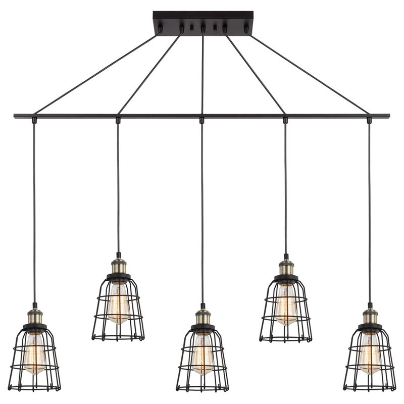 Woodbridge Lighting Fulton ST64 5-Light Metal Linear Pendant in Bronze/Brass