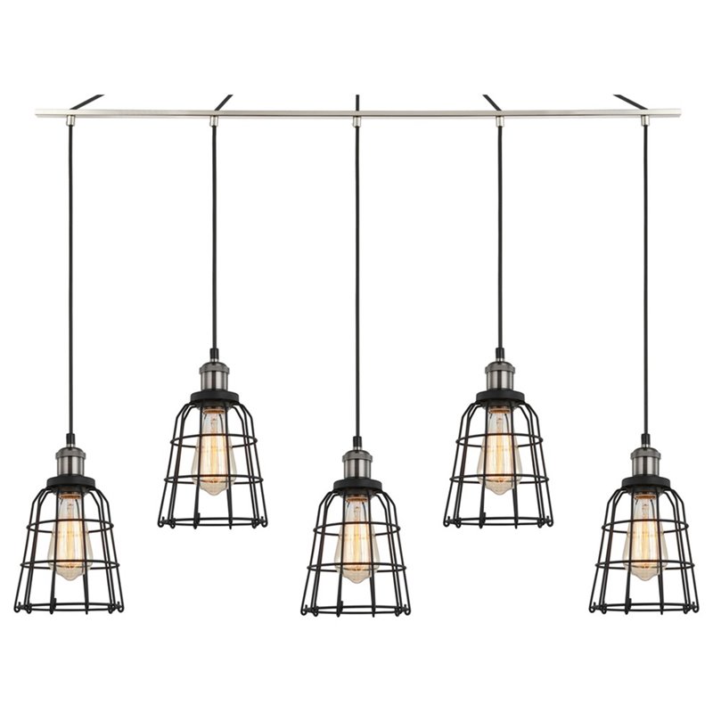 Woodbridge Lighting Fulton ST64 5-Light Metal Linear Pendant in Antique Nickel