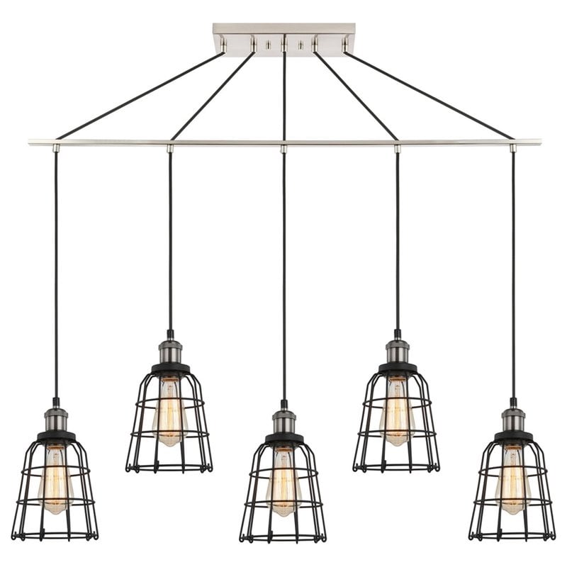 Woodbridge Lighting Fulton ST64 5-Light Metal Linear Pendant in Antique Nickel