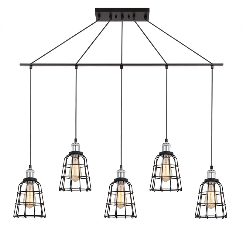 Woodbridge Lighting Fulton ST64 5-Light Metal Linear Pendant in Chrome/Bronze