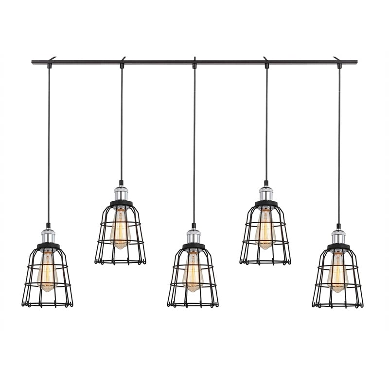 Woodbridge Lighting Fulton ST64 5-Light Metal Linear Pendant in Chrome/Bronze