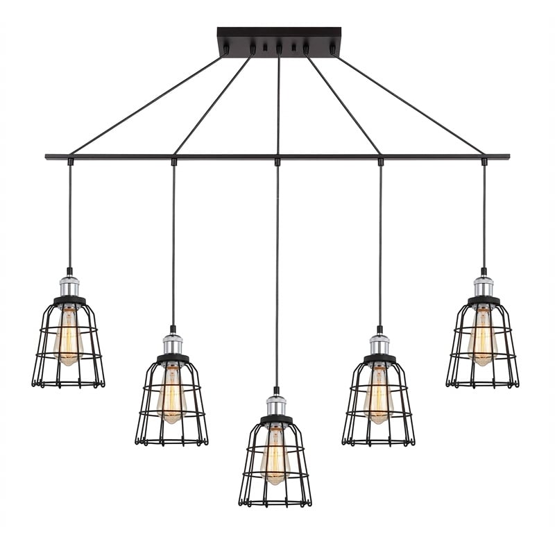 Woodbridge Lighting Fulton ST64 5-Light Metal Linear Pendant in Chrome/Bronze