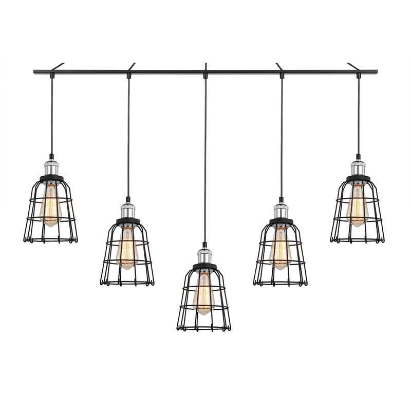 Woodbridge Lighting Fulton ST64 5-Light Metal Linear Pendant in Chrome/Bronze