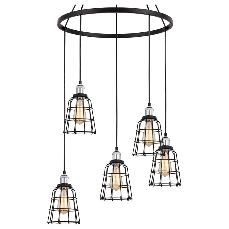 Woodbridge Lighting Fulton ST64 5-Light Metal Chandelier in Chrome/Bronze