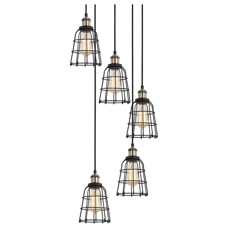 Woodbridge Lighting Fulton ST64 5-Light Metal Cluster Pendant in Antique Brass