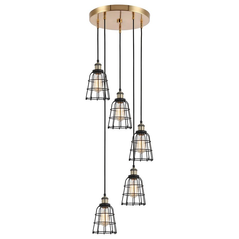 Woodbridge Lighting Fulton ST64 5-Light Metal Cluster Pendant in Antique Brass