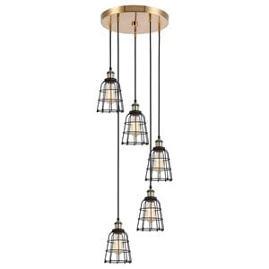 Woodbridge Lighting Fulton ST64 5-Light Metal Cluster Pendant in Antique Brass
