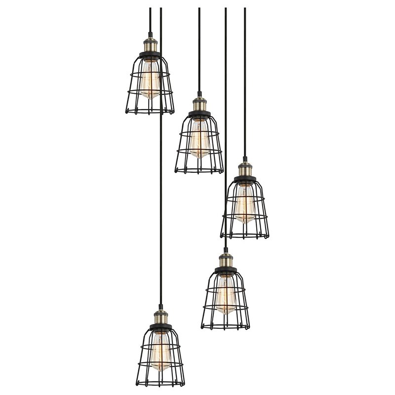 Woodbridge Lighting Fulton ST64 5-Light Metal Cluster Pendant in Bronze/Brass