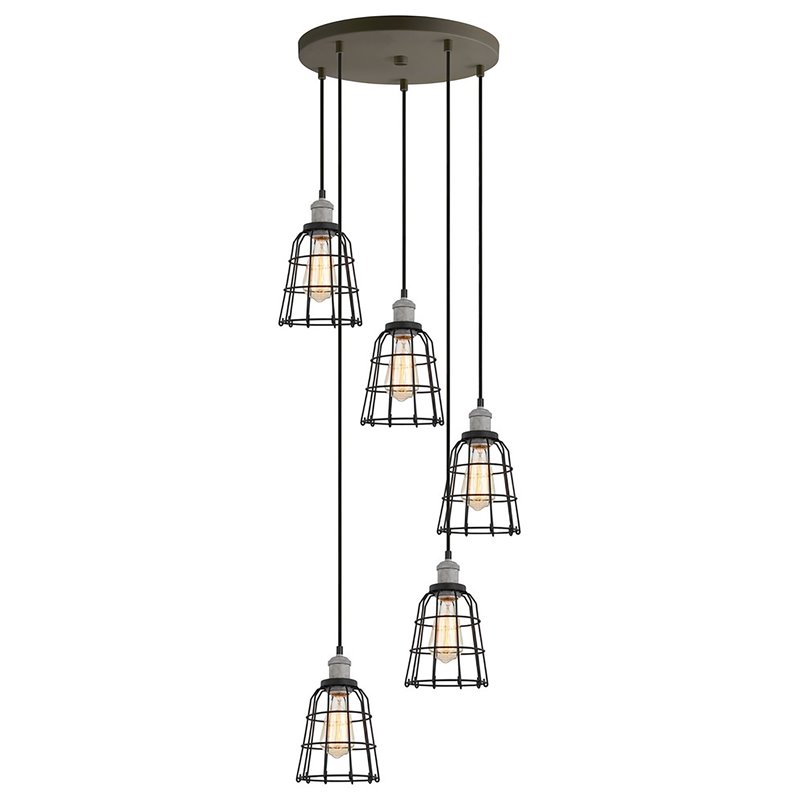 Woodbridge Lighting Fulton ST64 5-Light Metal Cluster Pendant in Gray/Bronze