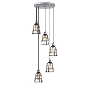 Woodbridge Lighting Fulton ST64 5-Light Metal Cluster Pendant in Antique Nickel