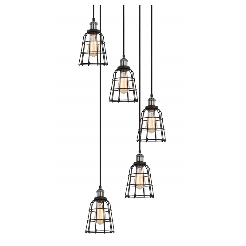Woodbridge Lighting Fulton ST64 5-Light Metal Cluster Pendant in Antique Nickel