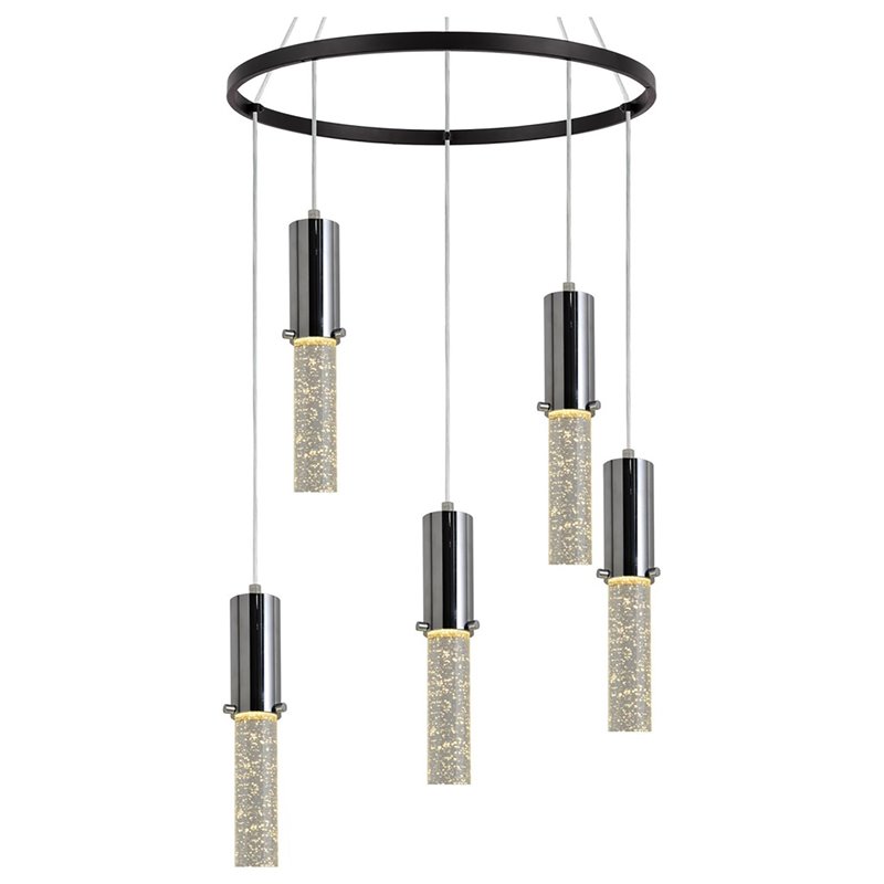 Woodbridge Lighting Pixie 5-Light Glass Chandelier in Chrome/Bronze