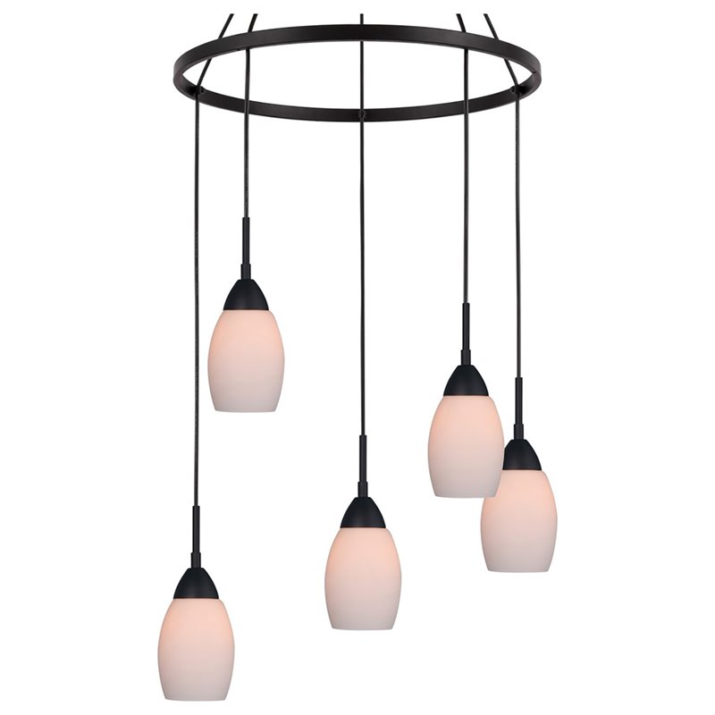 Woodbridge Lighting Venezia 5-Light Glass Chandelier in Bronze/Opal