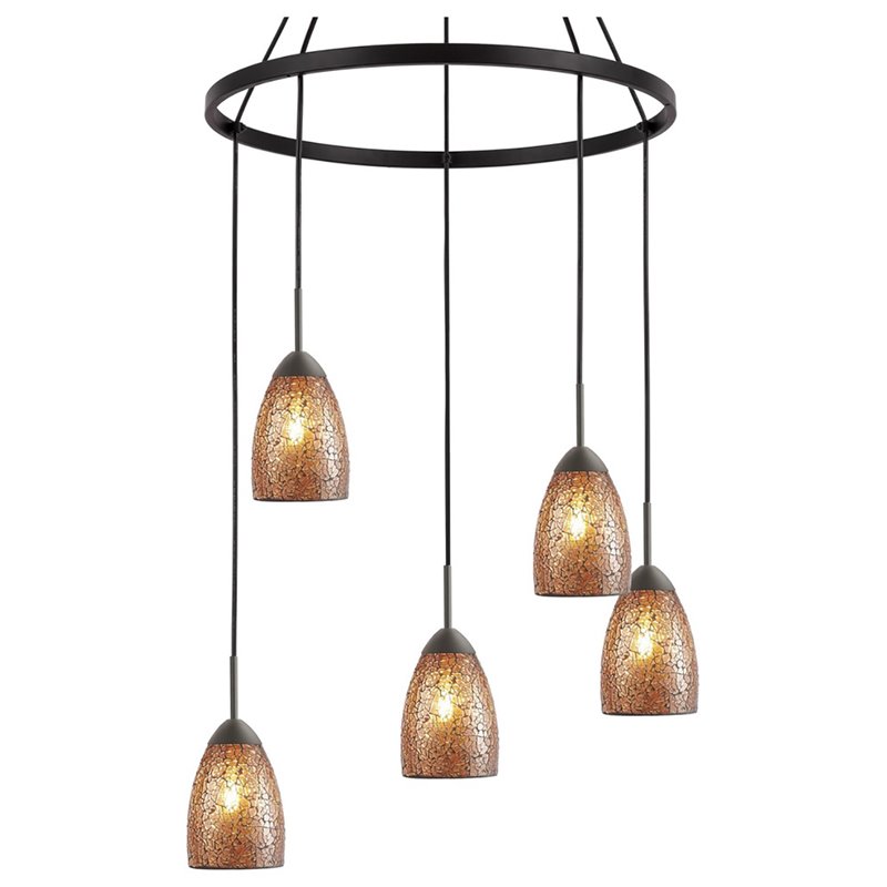 Woodbridge Lighting Venezia 5-Light Glass Chandelier in Bronze/Mosaic Amber
