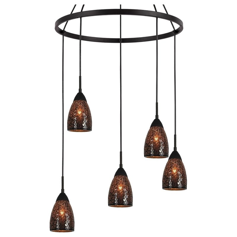 Woodbridge Lighting Venezia 5-Light Glass Chandelier in Bronze/Mosaic Mirror