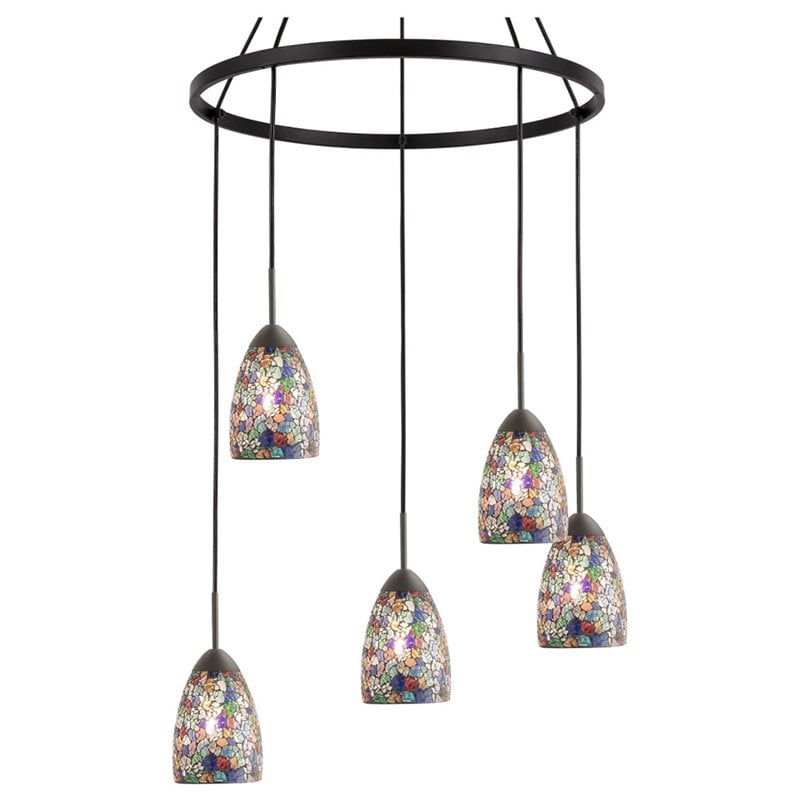 Woodbridge Lighting Venezia 5-Light Glass Chandelier in Bronze/Multi-Color