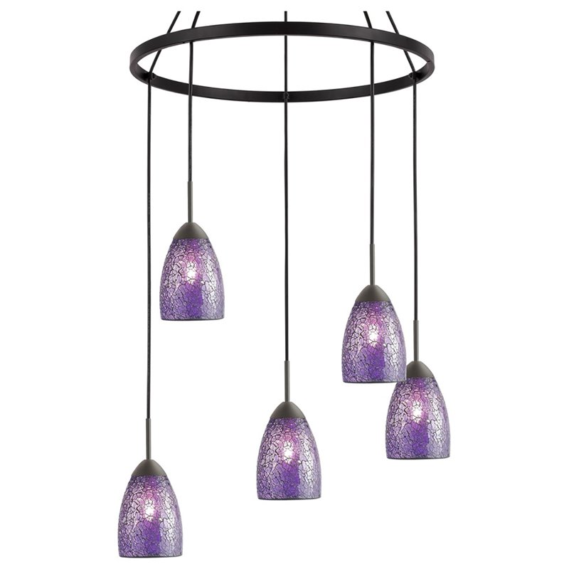 Woodbridge Lighting Venezia 5-Light Glass Chandelier in Bronze/Mosaic Purple