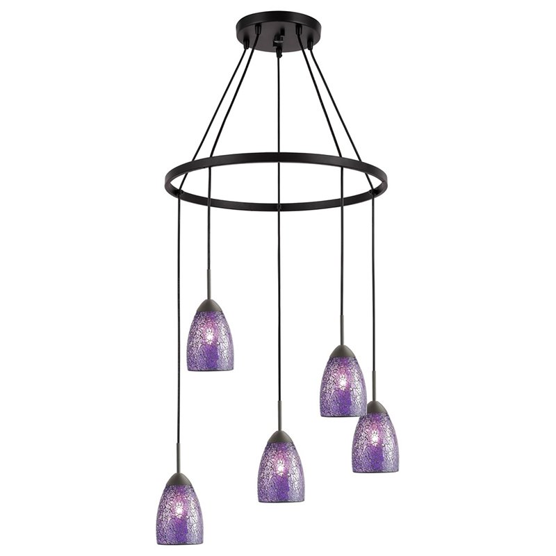 Woodbridge Lighting Venezia 5-Light Glass Chandelier in Bronze/Mosaic Purple