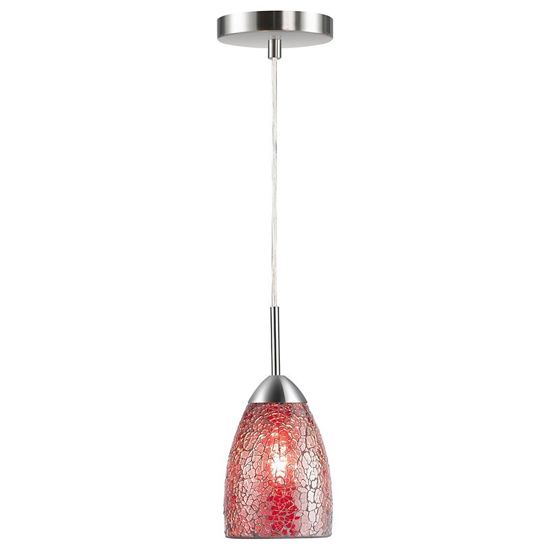 Woodbridge Lighting Venezia 1-Light Glass Mini-Pendant in Nickel/Mosaic Red