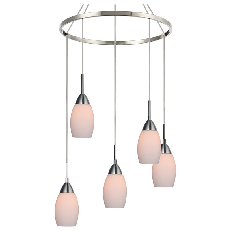 Woodbridge Lighting Venezia 5-Light Glass Chandelier in Satin Nickel/Opal