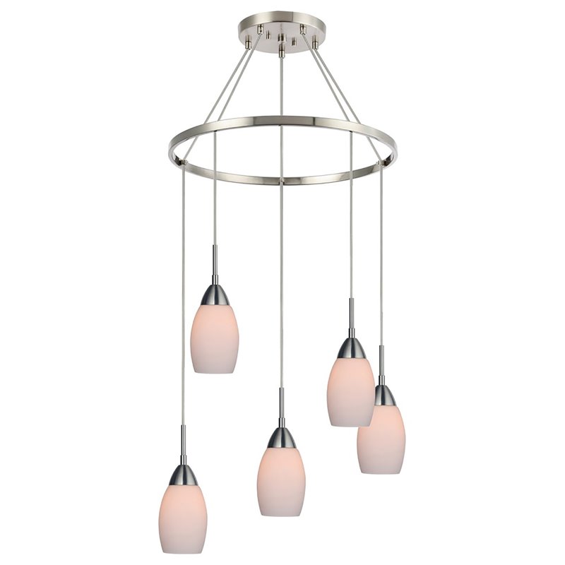 Woodbridge Lighting Venezia 5-Light Glass Chandelier in Satin Nickel/Opal