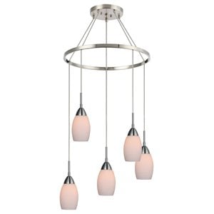 Woodbridge Lighting Venezia 5-Light Glass Chandelier in Satin Nickel/Opal