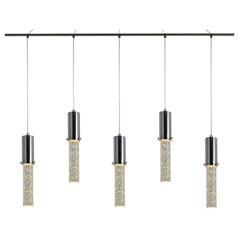 Woodbridge Lighting Pixie 5-Light Glass Linear Pendant in Chrome/Bronze
