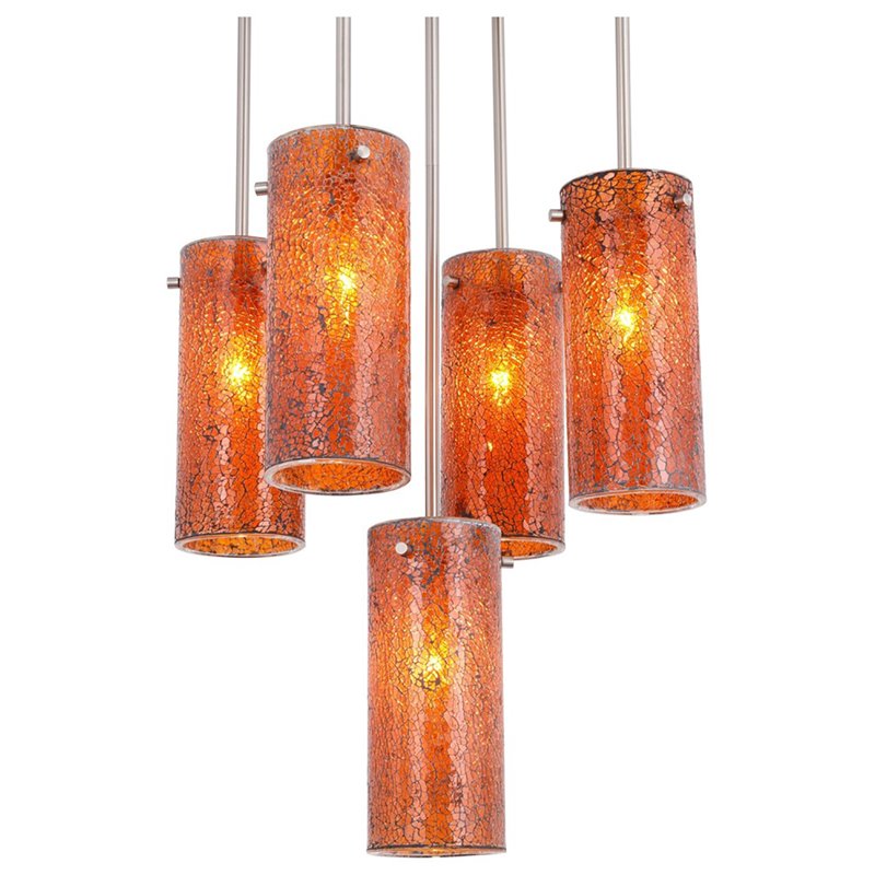 Woodbridge Lighting Pyramid 5-Light Glass Pendant in Satin Nickel/Amber