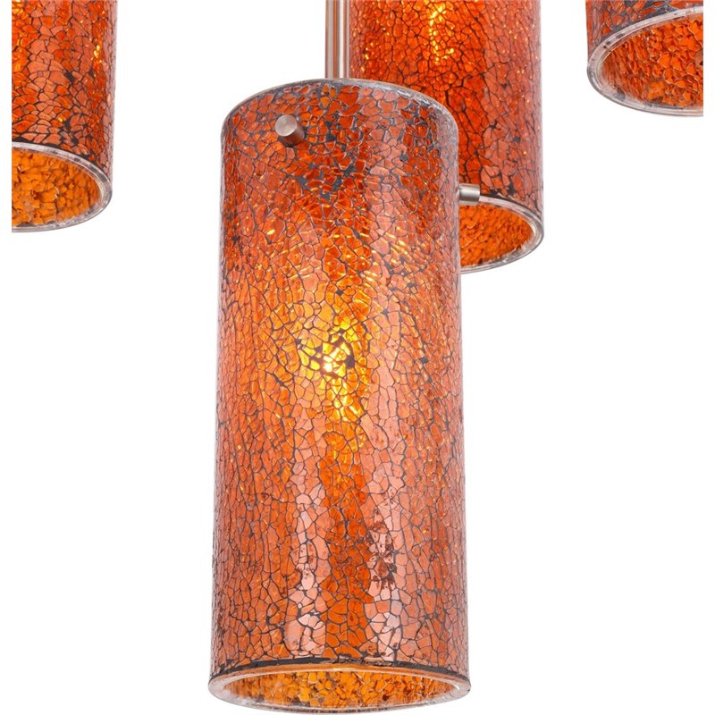 Woodbridge Lighting Pyramid 5-Light Glass Pendant in Satin Nickel/Amber