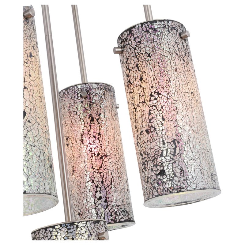 Woodbridge Lighting Pyramid 5-Light Glass Pendant in Satin Nickel/Iridescent