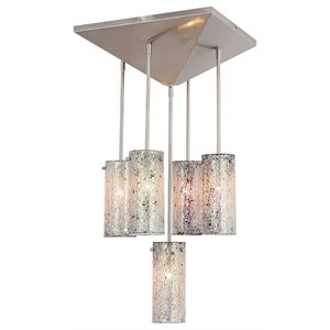 Woodbridge Lighting Pyramid 5-Light Glass Pendant in Satin Nickel/Iridescent