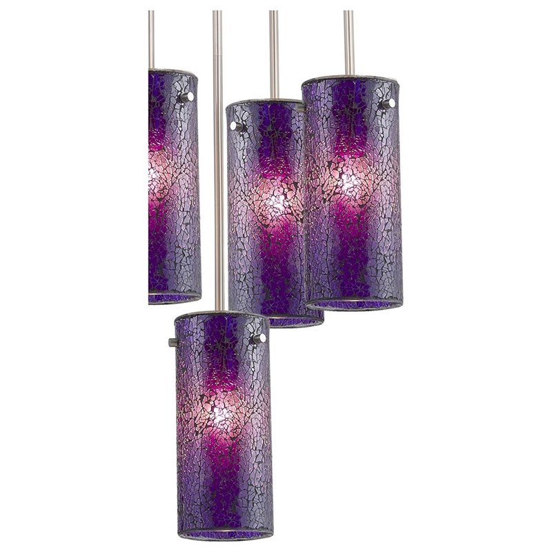 Woodbridge Lighting Pyramid 5-Light Glass Pendant in Satin Nickel/Purple