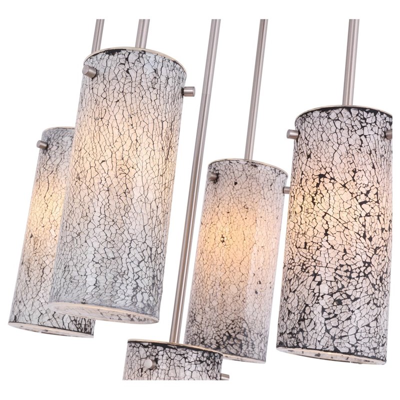 Woodbridge Lighting Pyramid 5-Light Glass Pendant in Satin Nickel/White