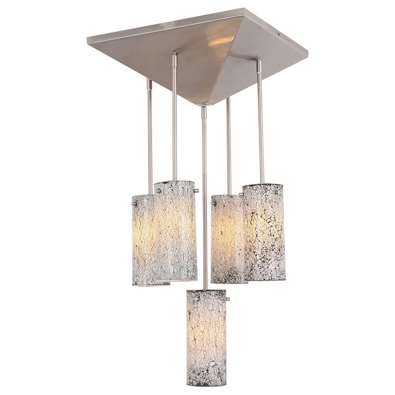Woodbridge Lighting Pyramid 5-Light Glass Pendant in Satin Nickel/White