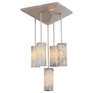Woodbridge Lighting Pyramid 5-Light Glass Pendant in Satin Nickel/White