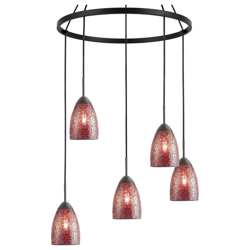 Woodbridge Lighting Venezia 5-Light Glass Chandelier in Bronze/Mosaic Red