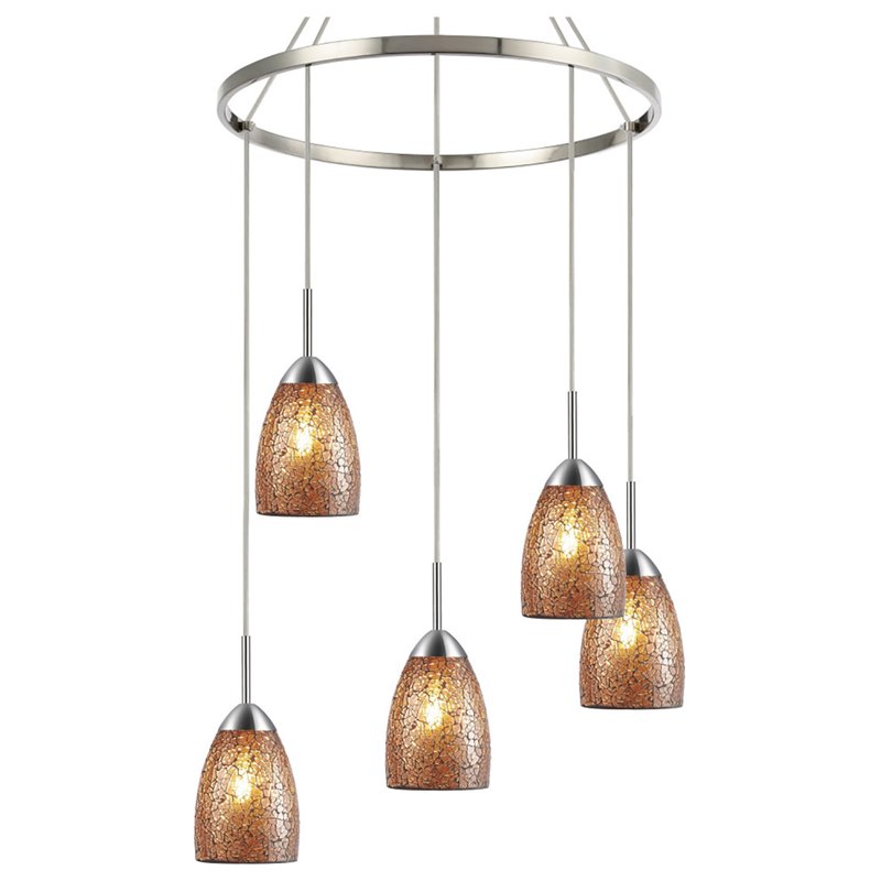 Woodbridge Lighting Venezia 5-Light Glass Chandelier in Nickel/Mosaic Amber