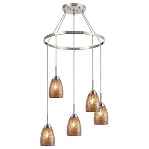 Woodbridge Lighting Venezia 5-Light Glass Chandelier in Nickel/Mosaic Amber